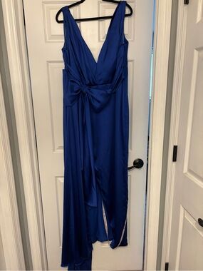 Mac Duggal Cobalt Blue Evening Dress with Draped Detail